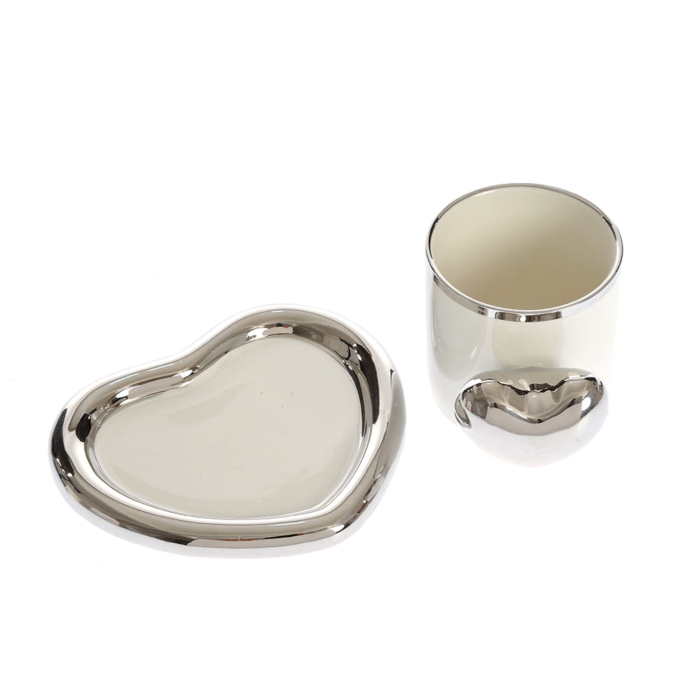 Cana din ceramica si farfurie in forma de inima - 3 | YEO