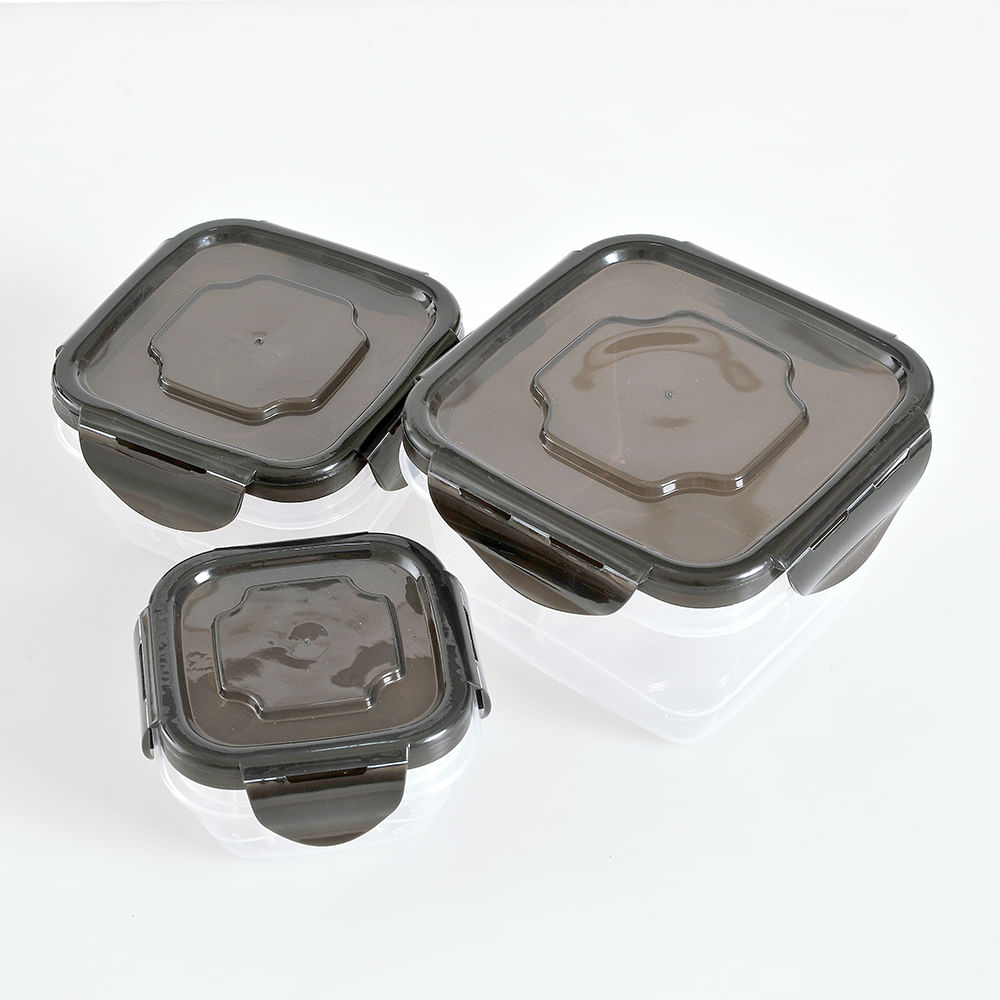 Set 3 caserole alimentare cu capac negru - 1 | YEO
