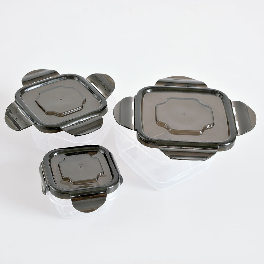 Set 3 caserole alimentare cu capac negru - 2 | YEO