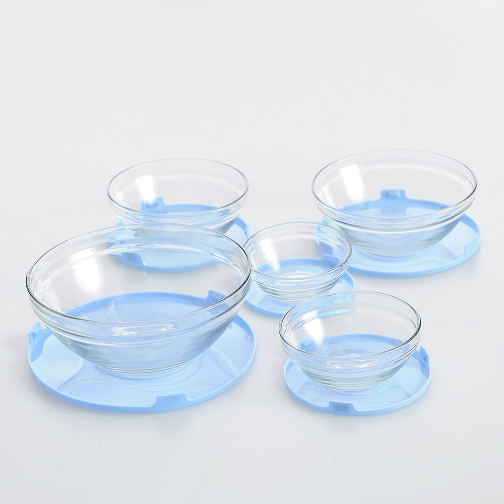 Set 5 caserole alimentare din sticla cu capac albastru - 1 | YEO