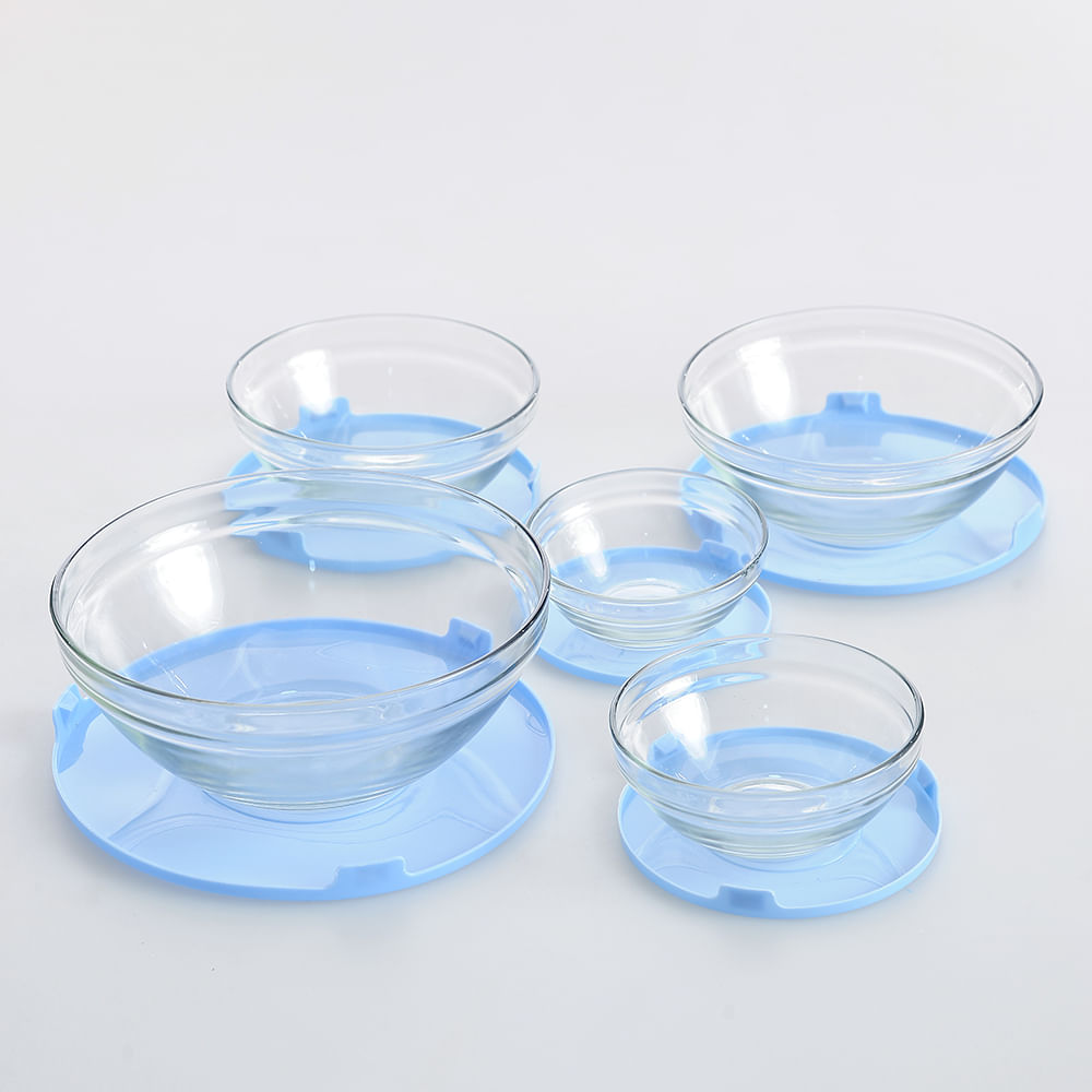 Set 5 caserole alimentare din sticla cu capac albastru - 2 | YEO