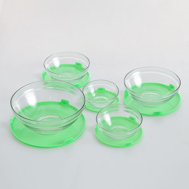 Set 5 caserole alimentare din sticla cu capac verde