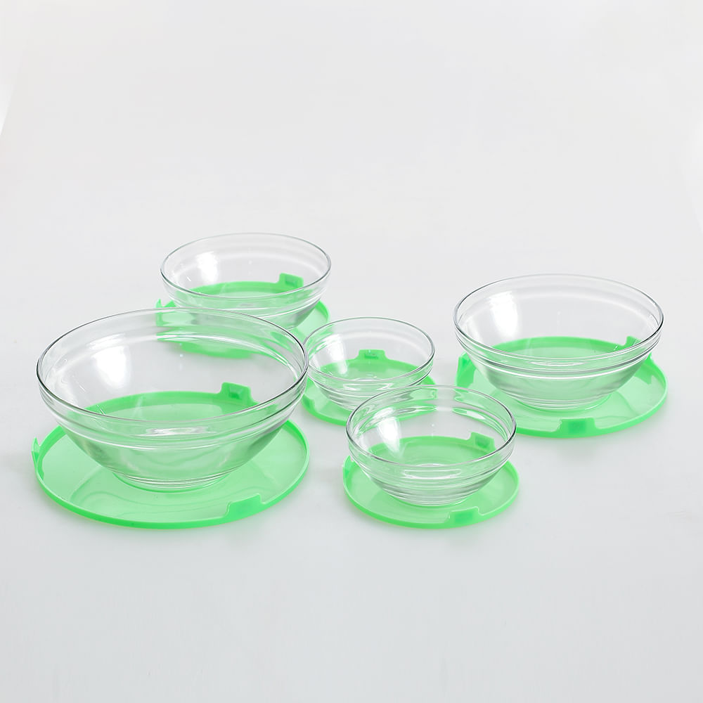 Set 5 caserole alimentare din sticla cu capac verde - 2 | YEO