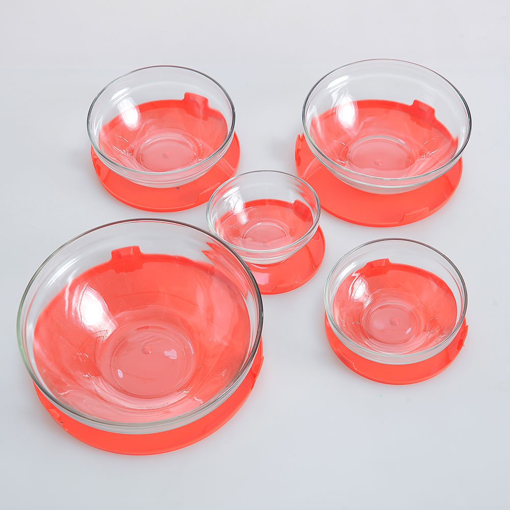 Set 5 caserole alimentare din sticla cu capac rosu - 2 | YEO