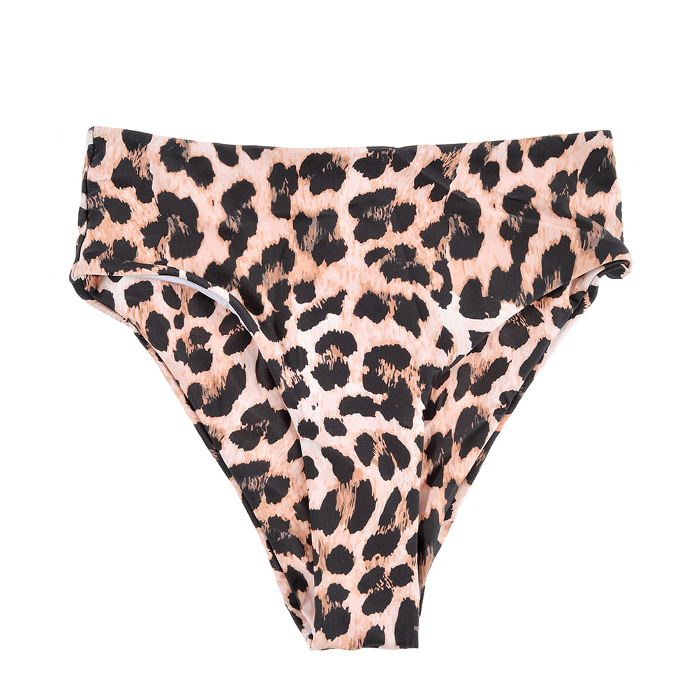 Slip de baie cu model animal print si talie inalta