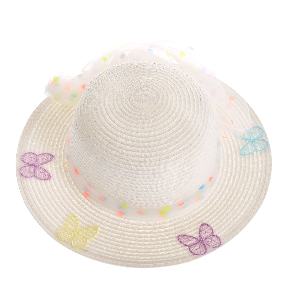 Palarie alba cu fluturi multicolori - 1 | YEO