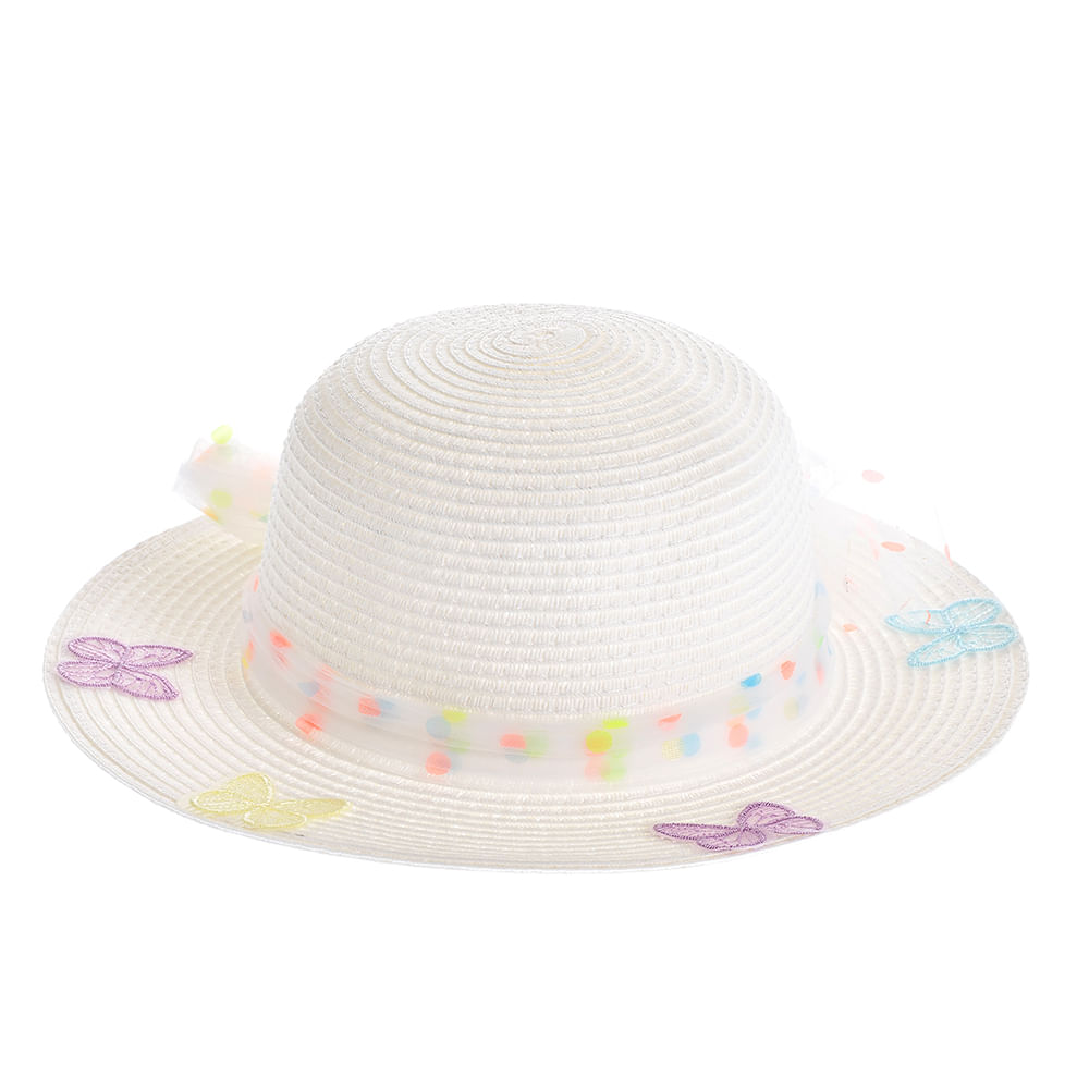 Palarie alba cu fluturi multicolori - 2 | YEO