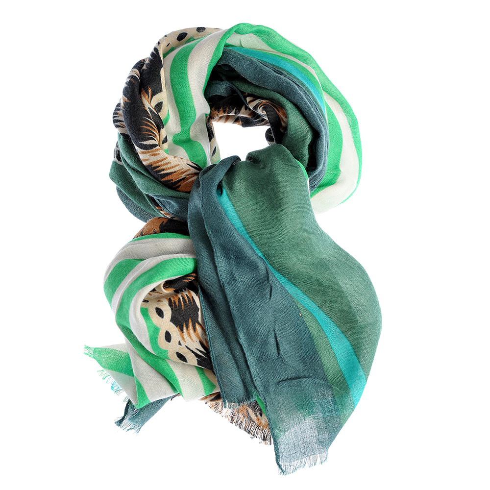 Esarfa din vascoza cu animal print si dungi verzi - 2 | YEO