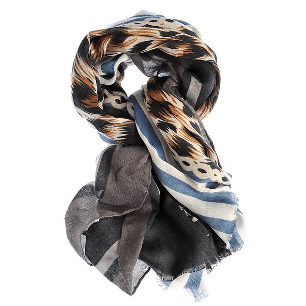 Esarfa cu animal print si dungi albastre