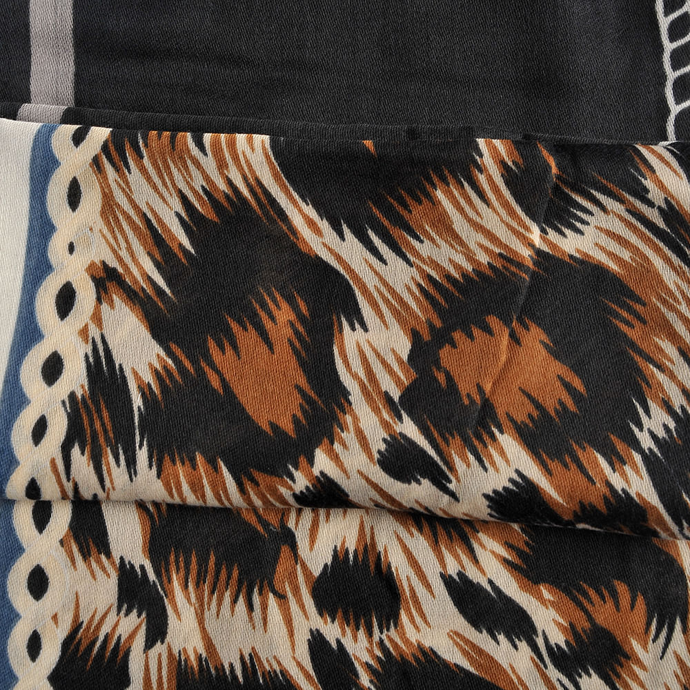 Esarfa cu animal print si dungi albastre - 2 | YEO