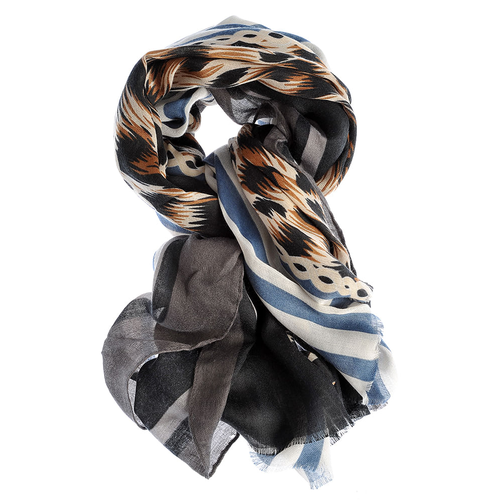 Esarfa cu animal print si dungi albastre - 3 | YEO