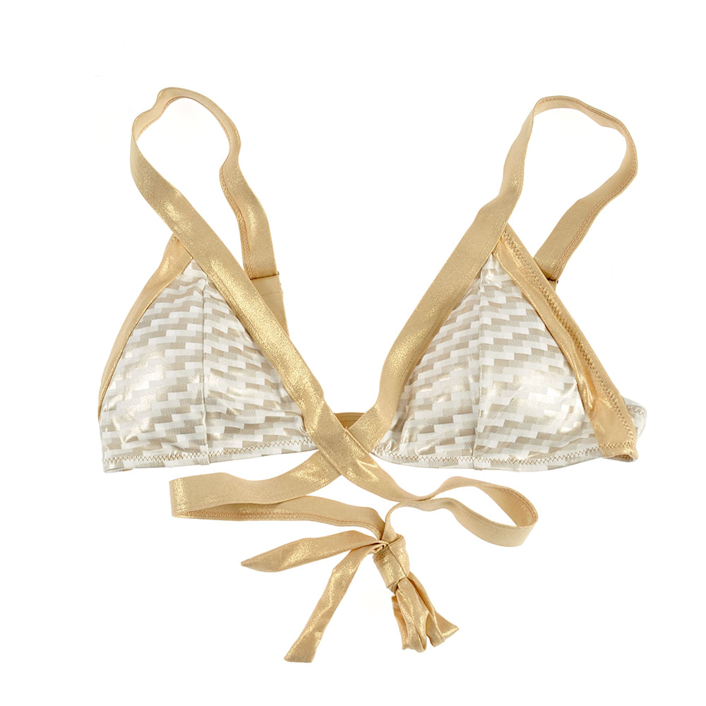 Sutien de baie auriu cu snur