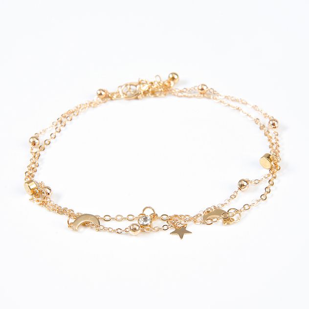 Bratara de picior aurie cu luna si stele