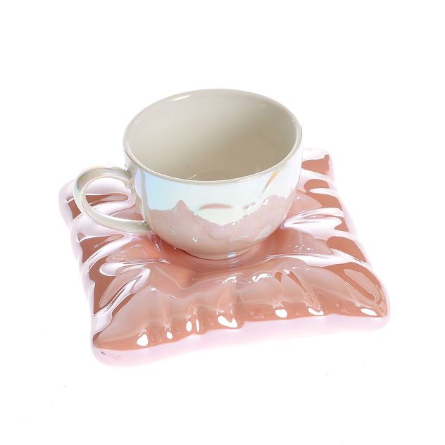 Cana din ceramica cu farfurie roz 280 ml