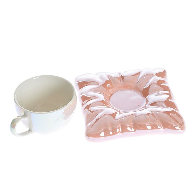 Cana din ceramica cu farfurie roz 280 ml