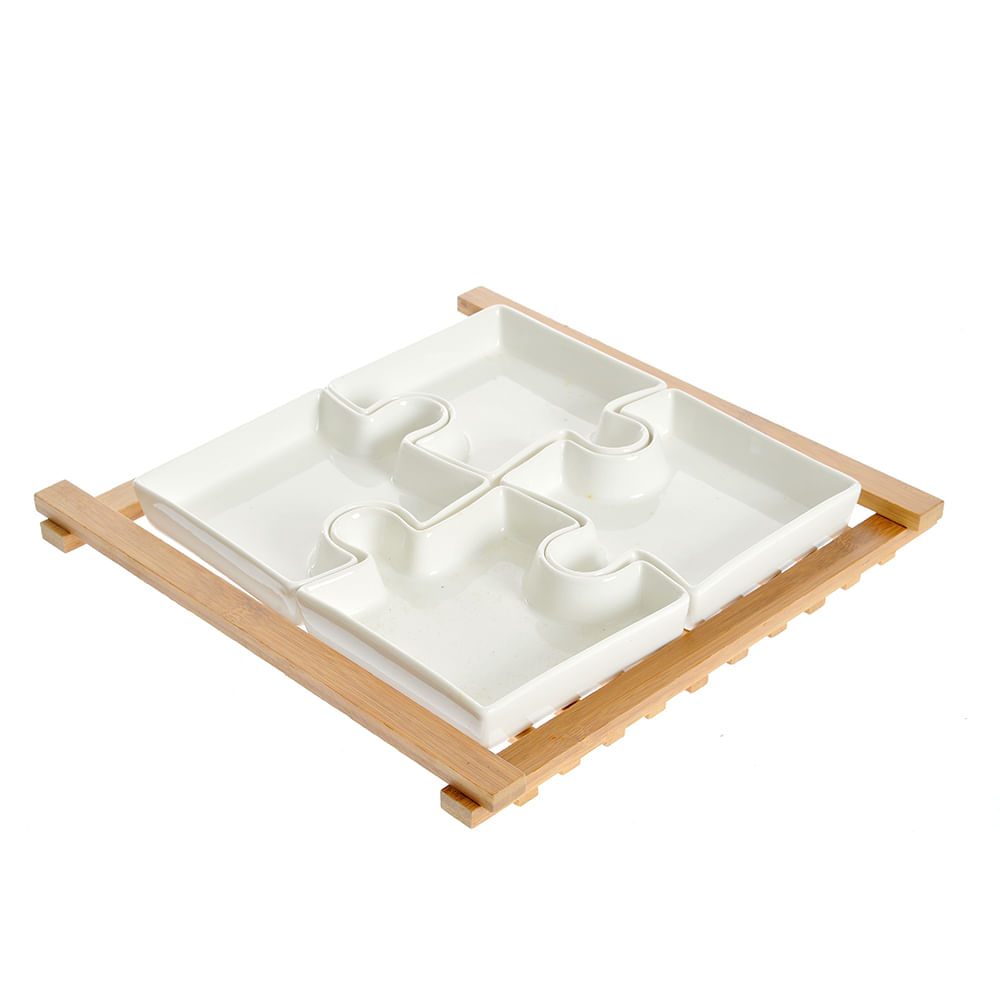 Set 4 recipiente puzzle cu suport bambus - 2 | YEO