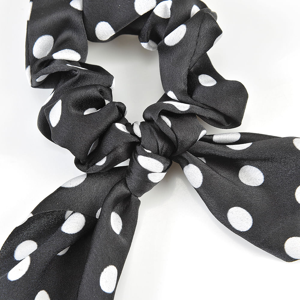 Elastic de par negru cu buline albe si panglica - 1 | YEO