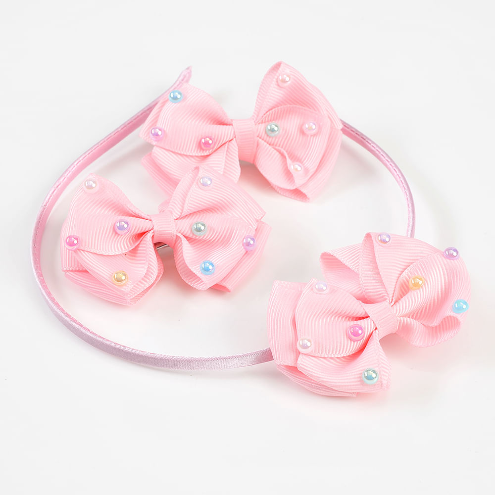Set bentita cu 2 agrafe roz cu perle colorate - 1 | YEO