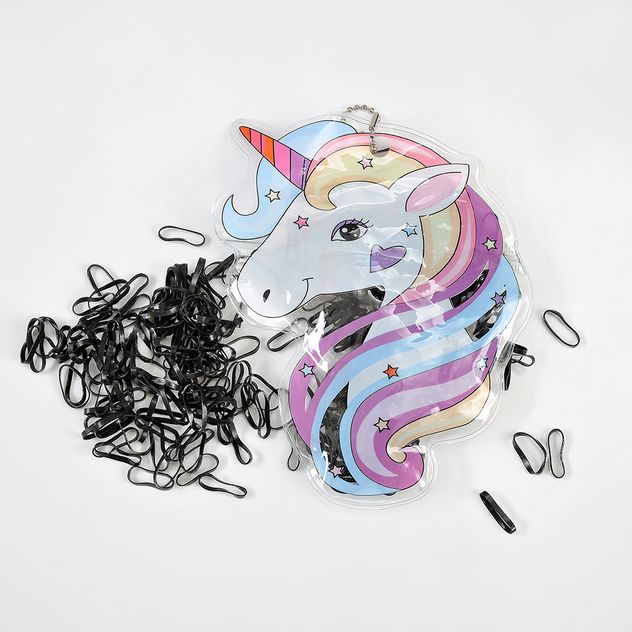 Set 100 elastice negre in husa unicorn