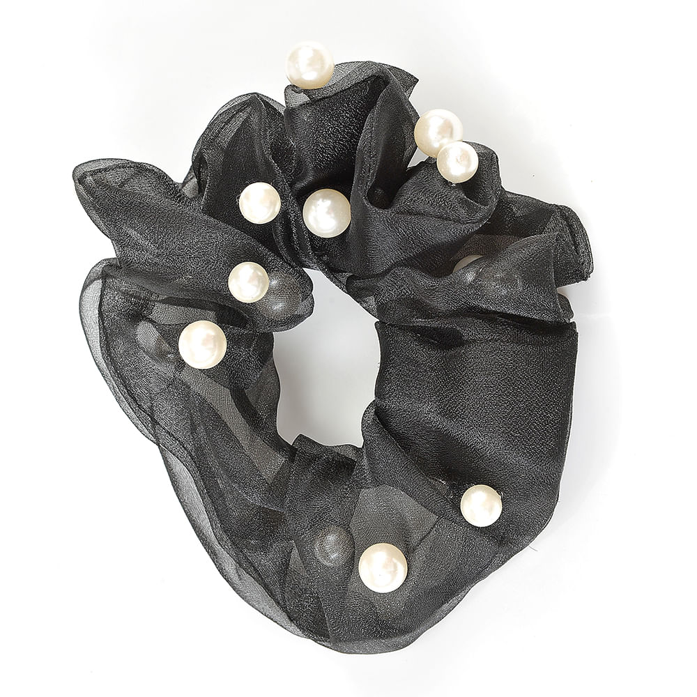 Elastic negru cu perle albe - 1 | YEO