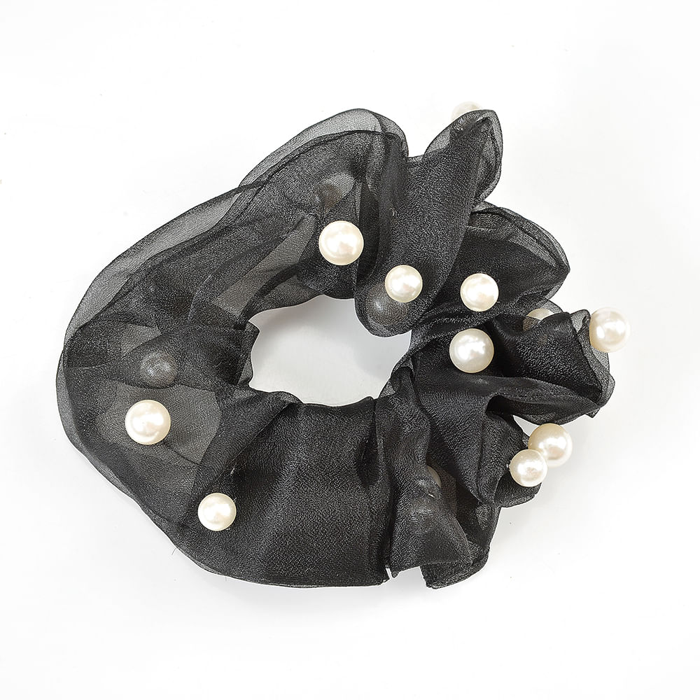 Elastic negru cu perle albe - 2 | YEO