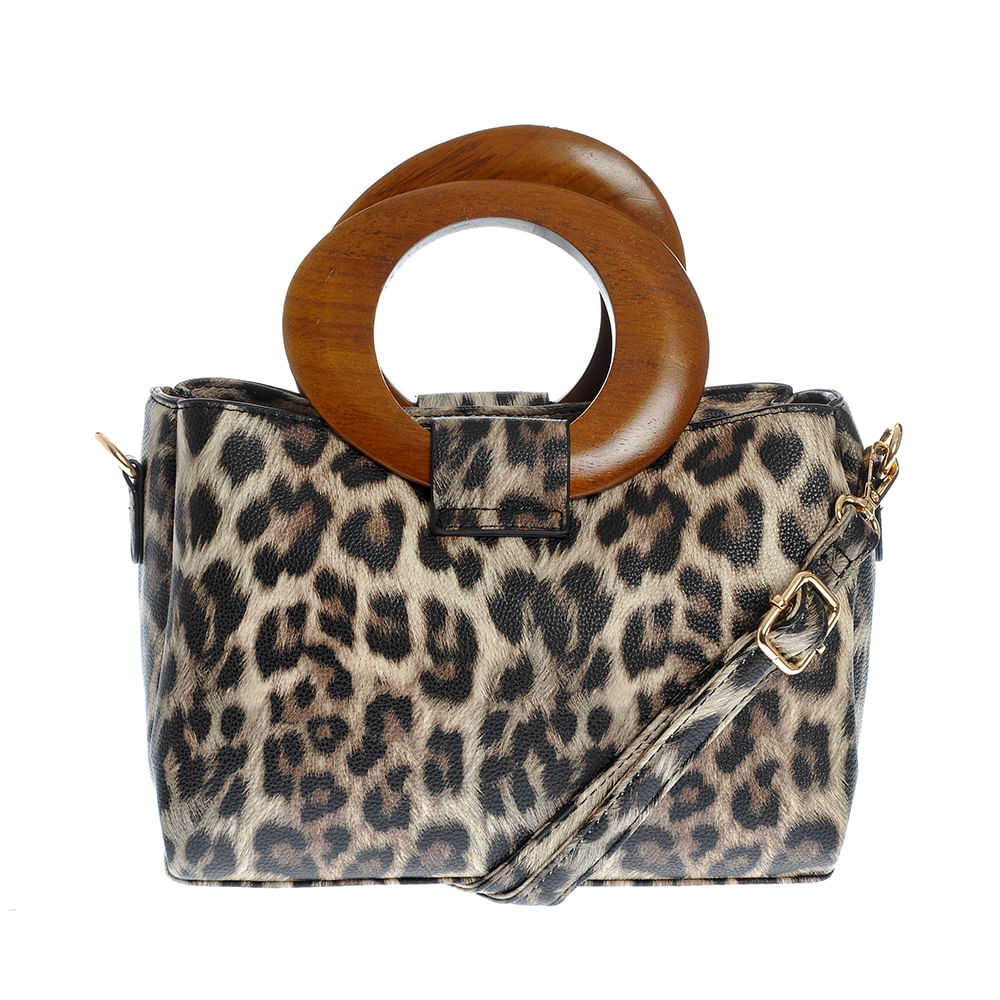 Geanta cu model animal print si manere din lemn