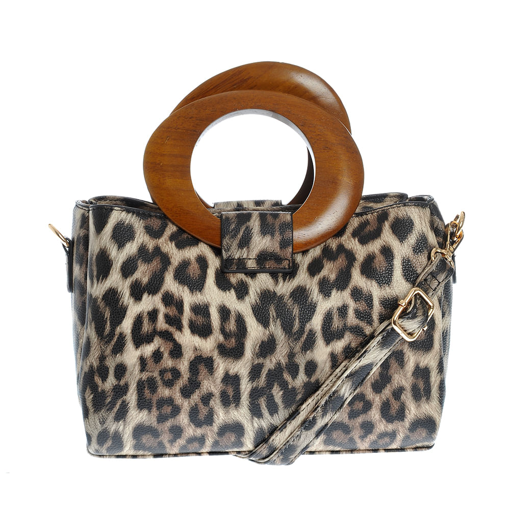 Geanta cu model animal print si manere din lemn - 1 | YEO