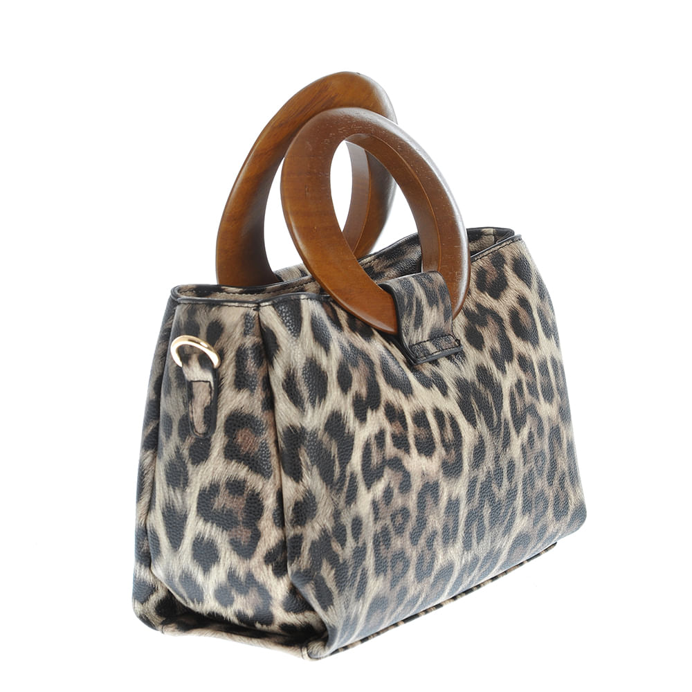 Geanta cu model animal print si manere din lemn - 2 | YEO