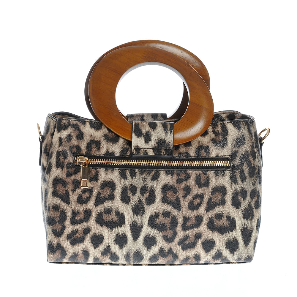 Geanta cu model animal print si manere din lemn - 3 | YEO
