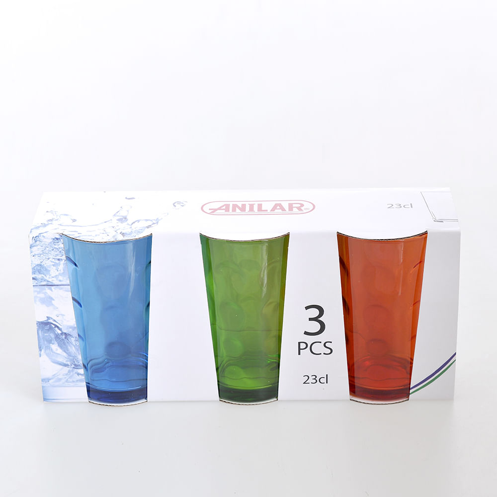 Set 3 pahare colorate 230 ml
