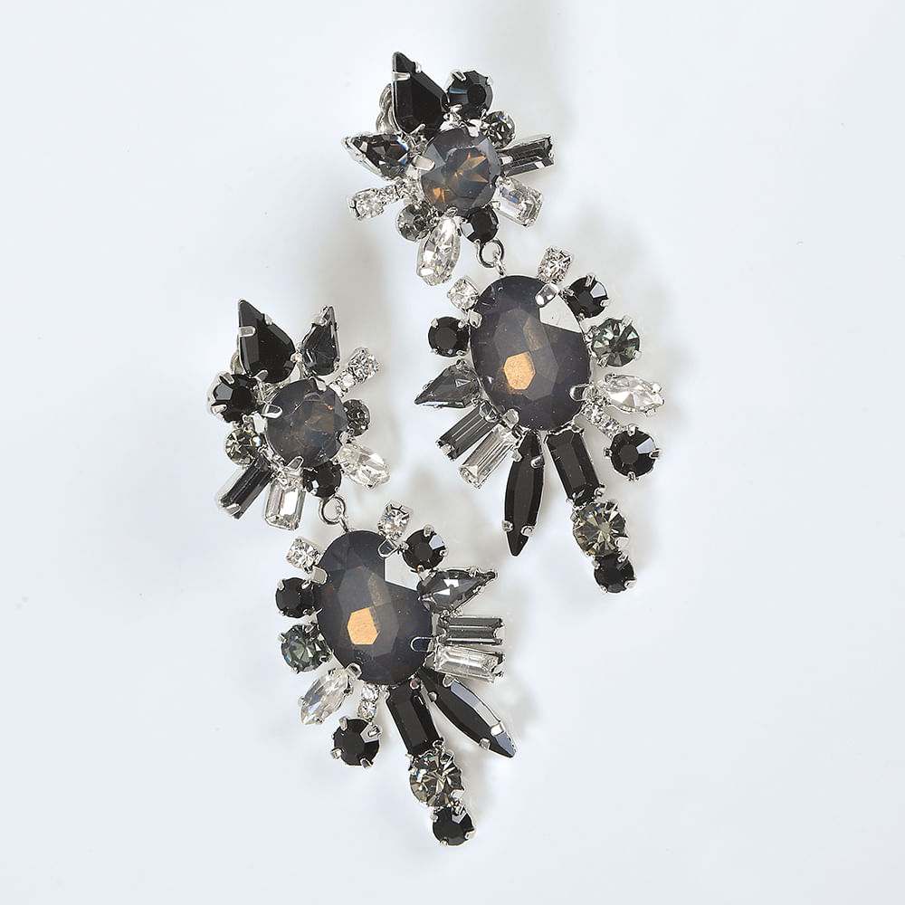 Cercei eleganti cu clips si pietre negre - 1 | YEO