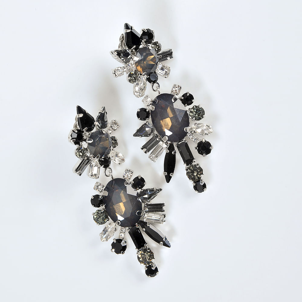 Cercei eleganti cu clips si pietre negre - 3 | YEO