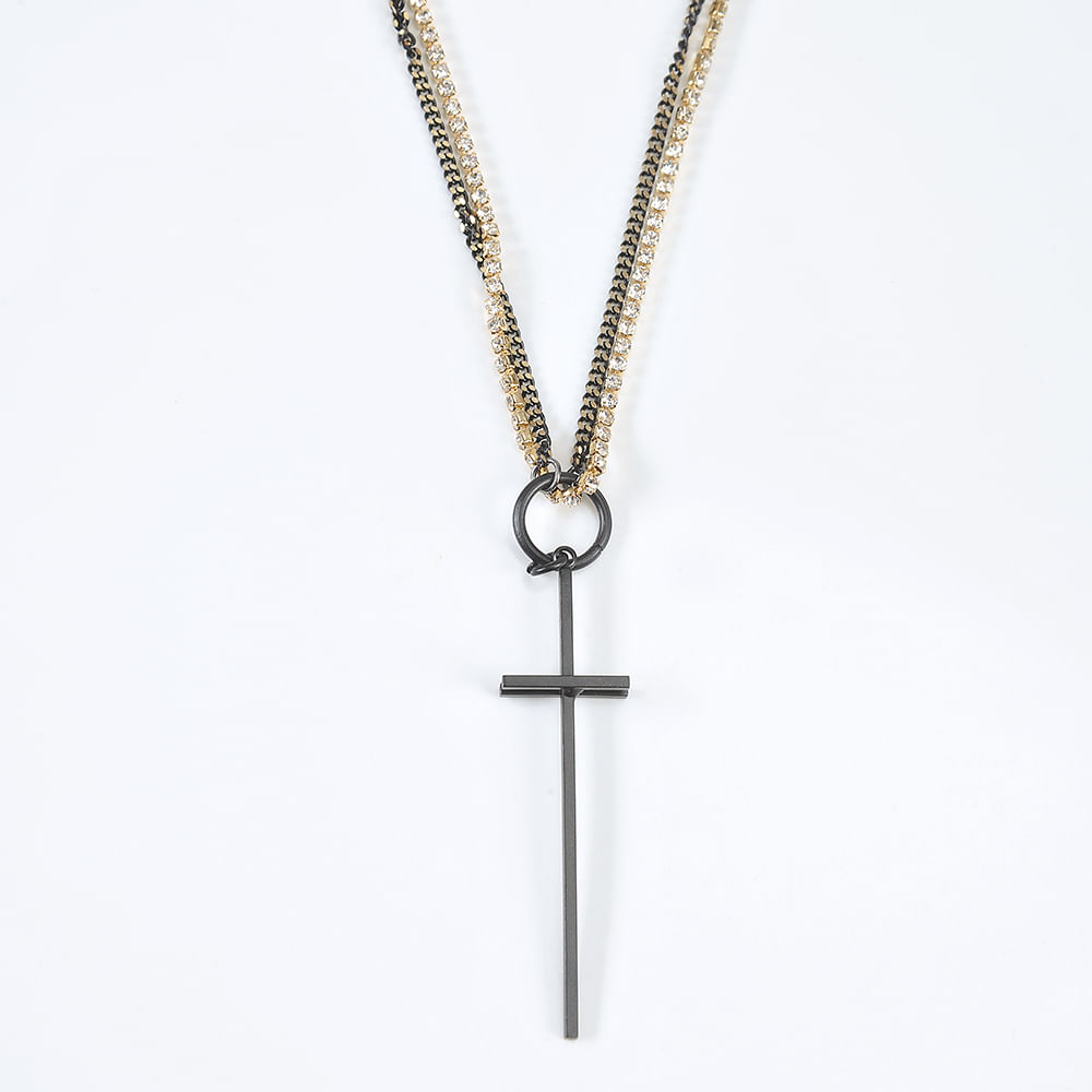 Colier dublu cu cruce neagra - 1 | YEO