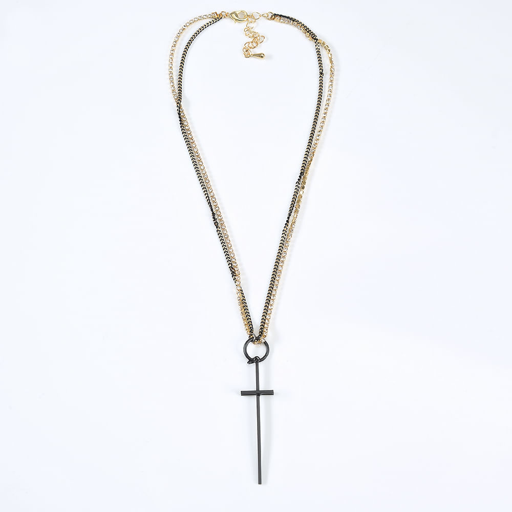 Colier dublu cu cruce neagra - 2 | YEO