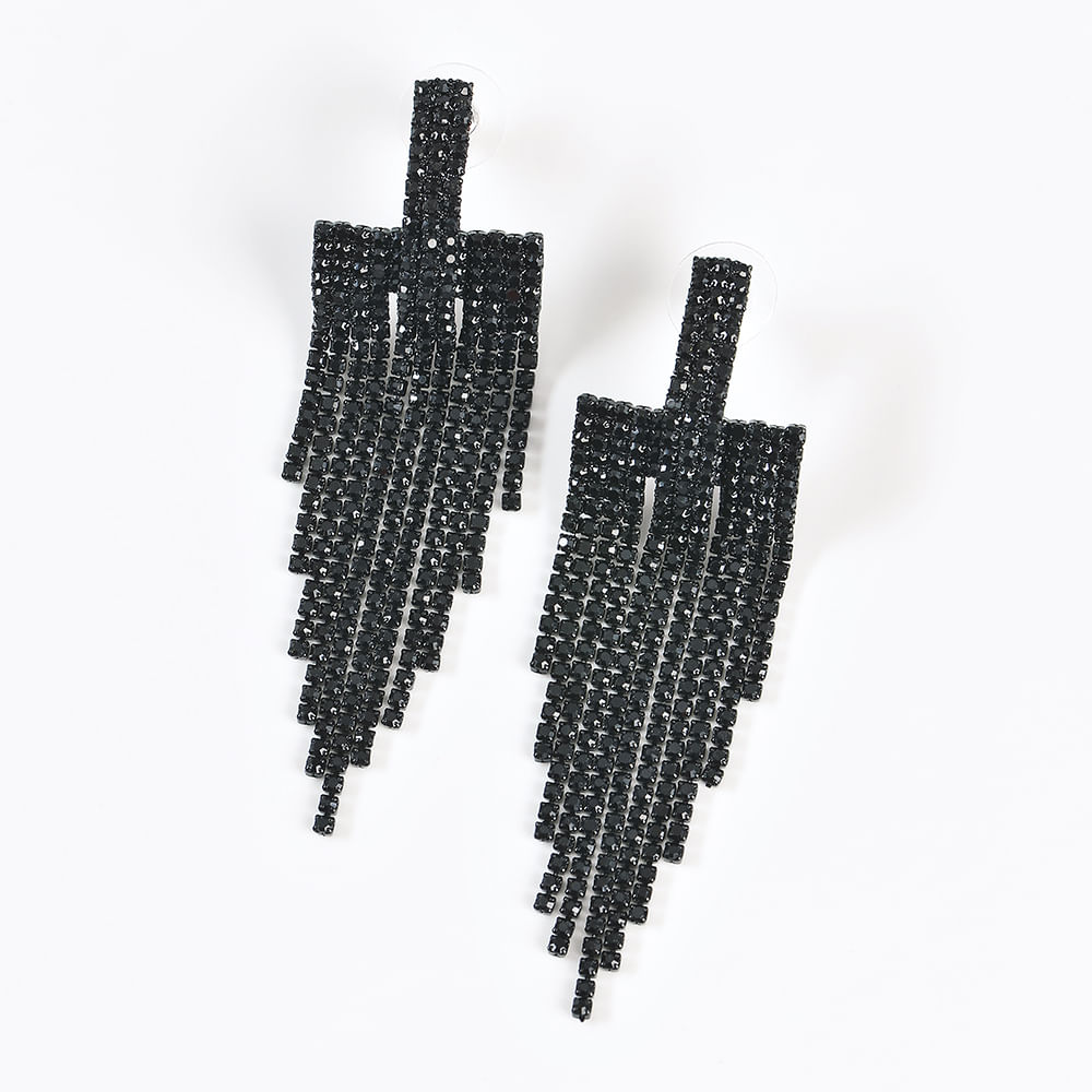 Cercei lungi eleganti cu pietre negre - 1 | YEO