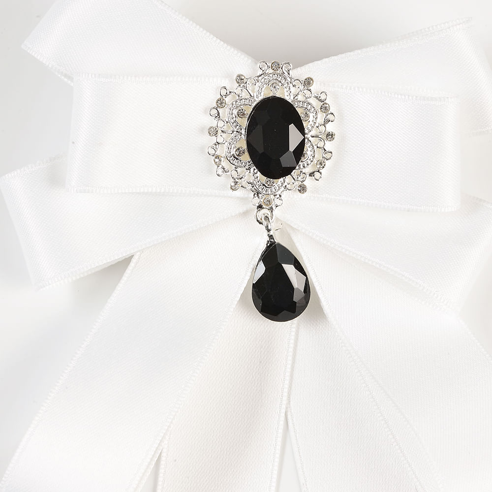 Brosa statement alba cu pietre negre - 1 | YEO
