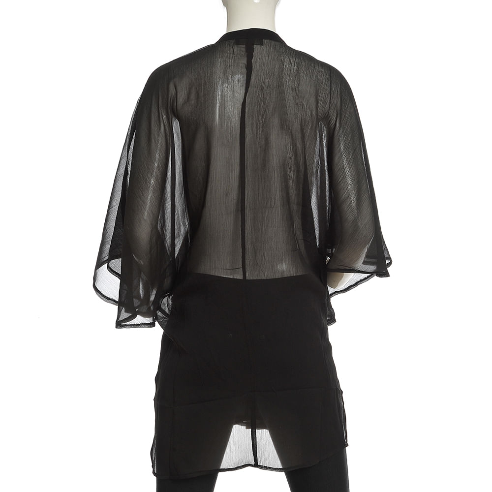 Poncho negru cu maneci scurte - 2 | YEO