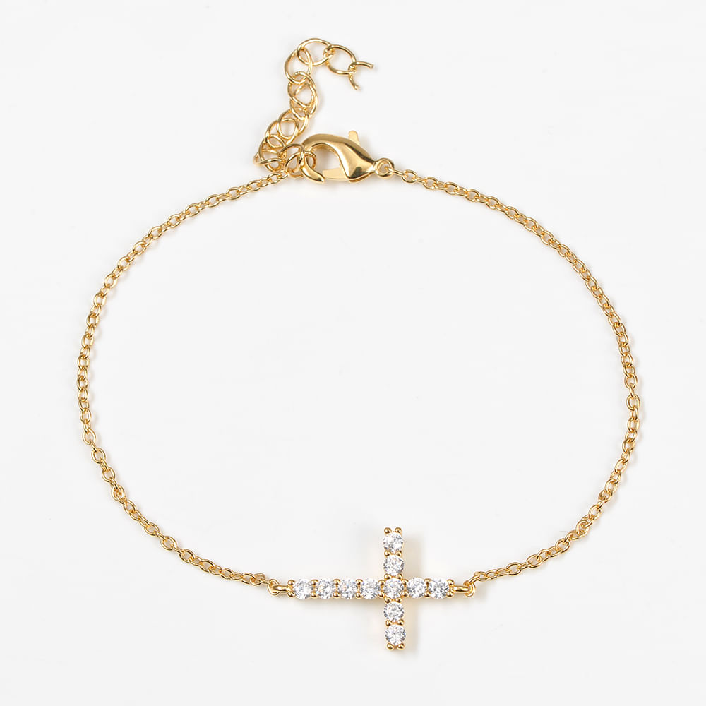 Bratara placata cu aur 14K cu cruce si cristale zirconice
