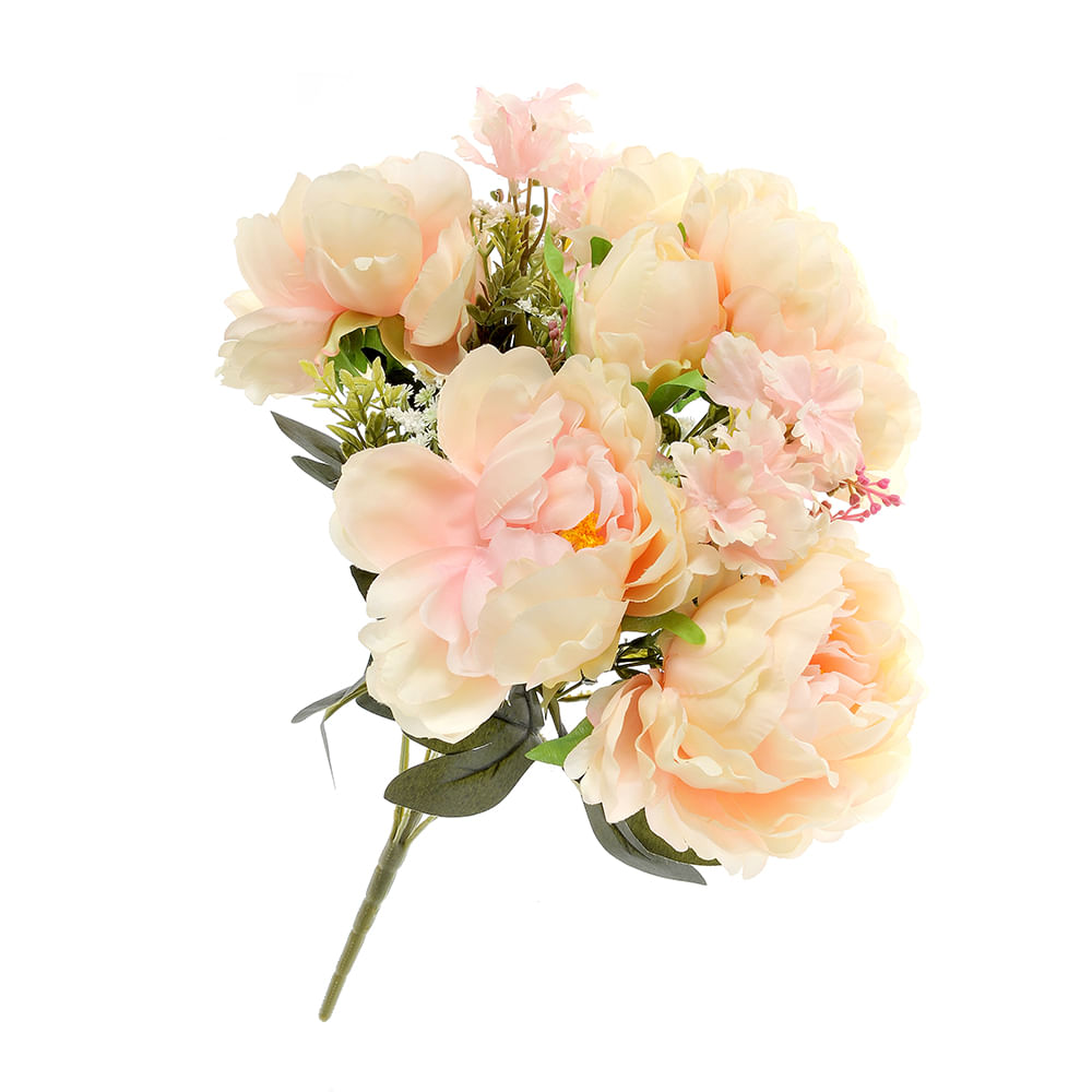 Buchet artificial cu bujori roz si frunze verzi - 3 | YEO