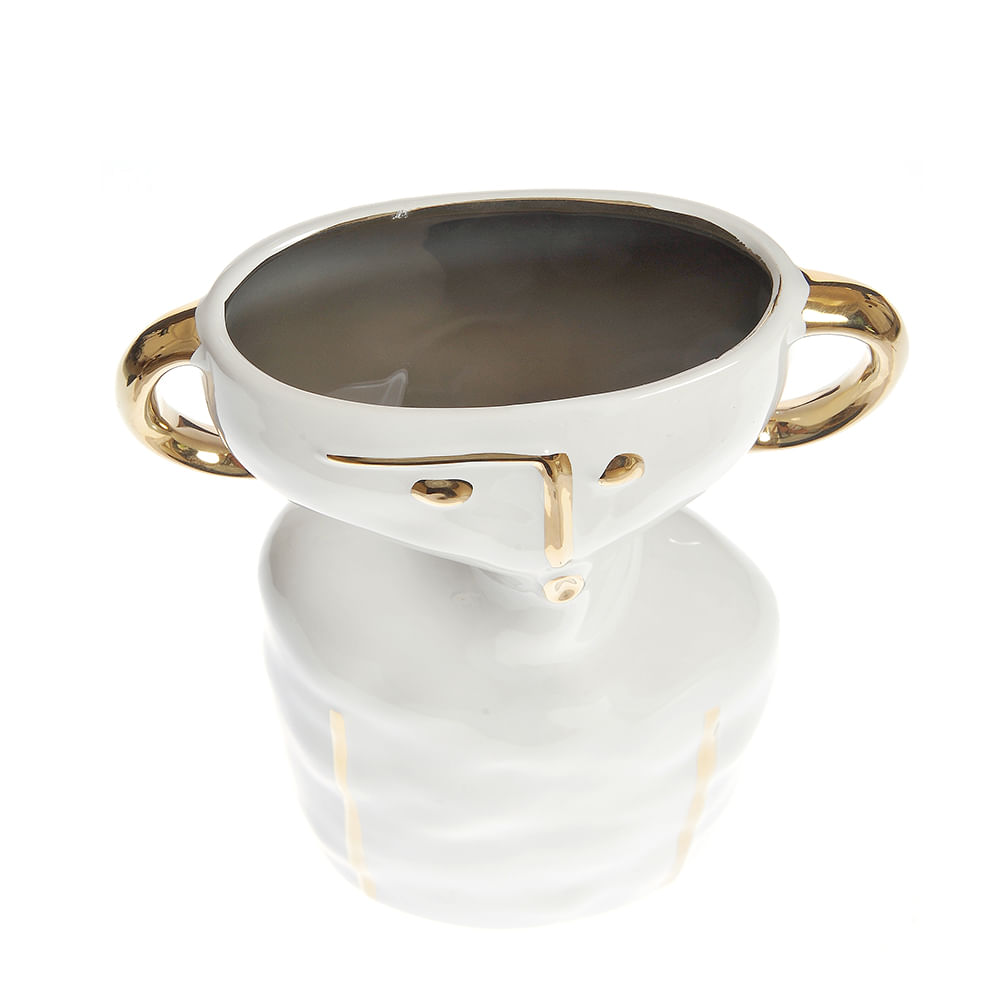 Vaza ceramica alba cu decoratiuni aurii 32 cm - 1 | YEO