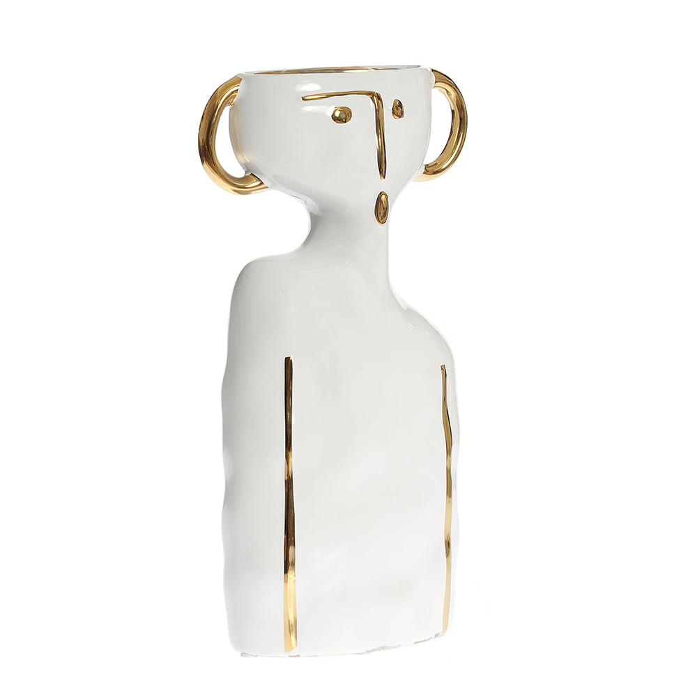 Vaza ceramica alba cu decoratiuni aurii 32 cm - 2 | YEO