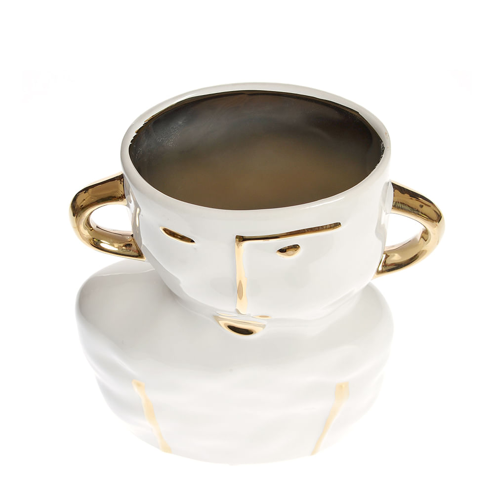 Vaza ceramica alba cu decoratiuni aurii 29 cm - 1 | YEO