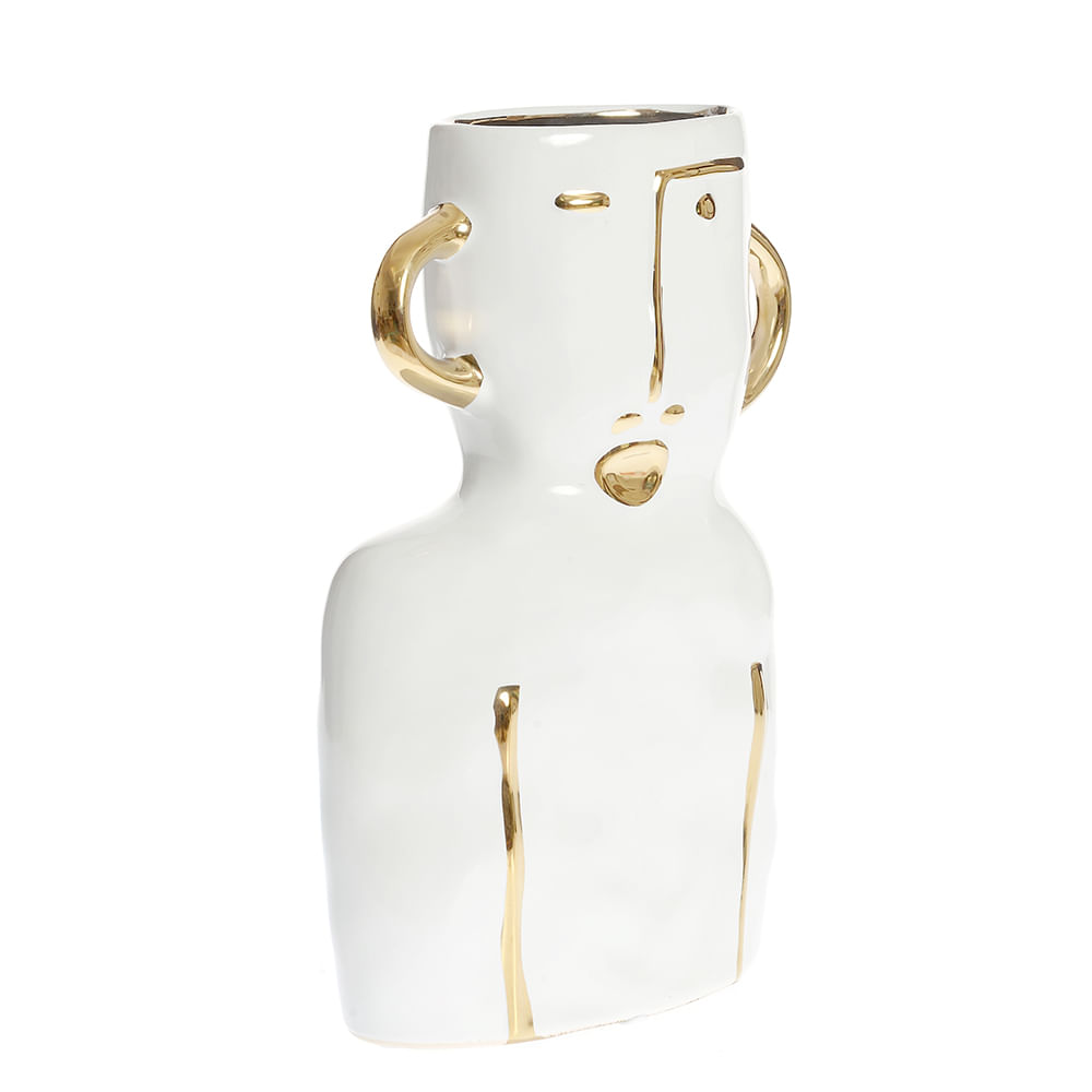 Vaza ceramica alba cu decoratiuni aurii 29 cm - 2 | YEO
