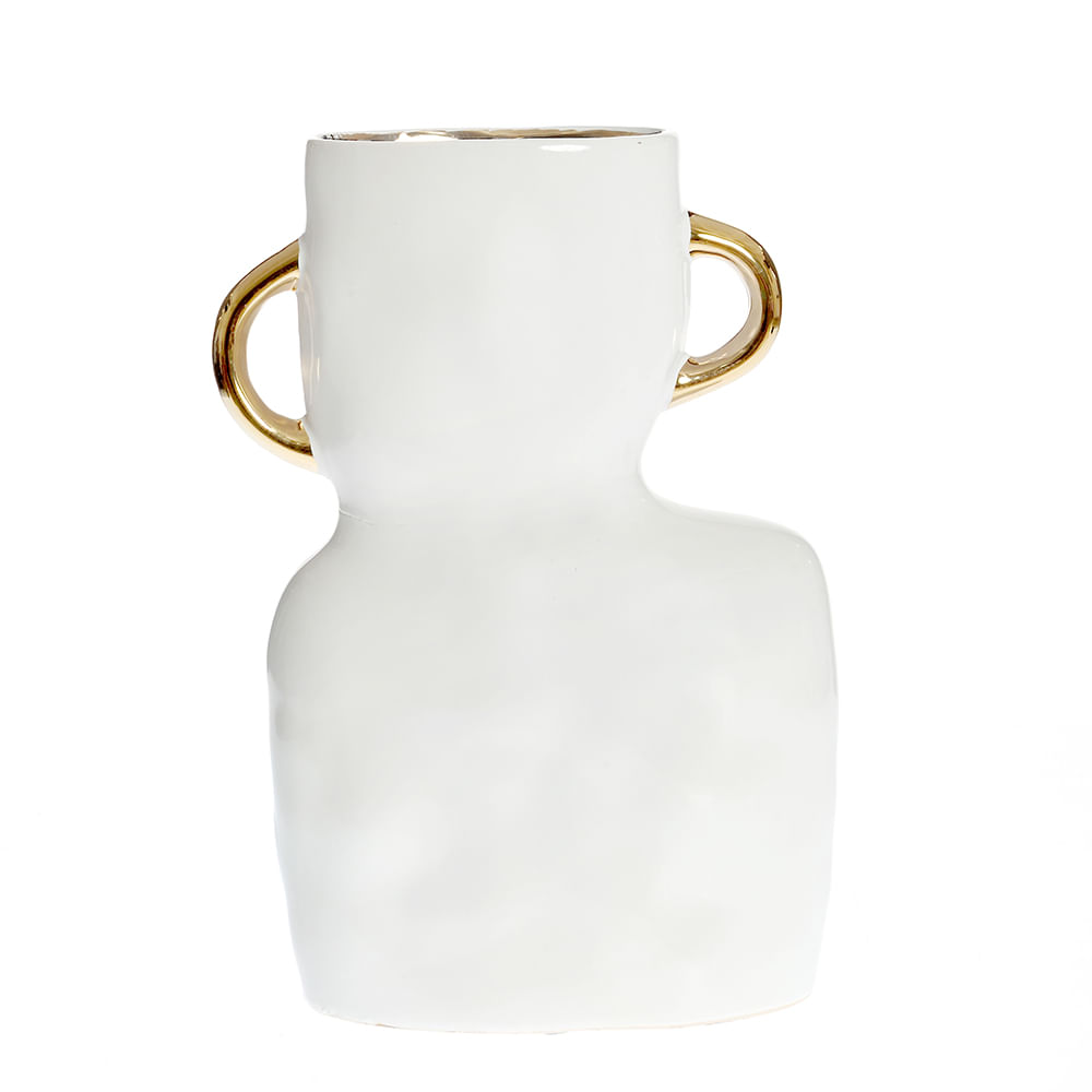 Vaza ceramica alba cu decoratiuni aurii 29 cm - 3 | YEO