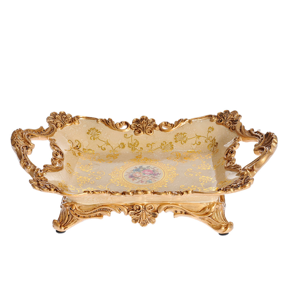Tava decorativa bej cu flori 25 cm