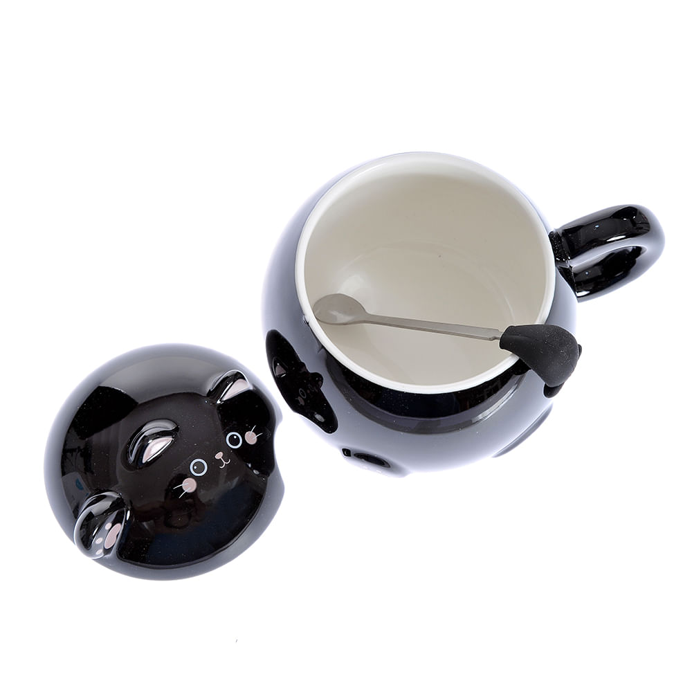 Cana neagra cu capac pisica 350 ml - 1 | YEO