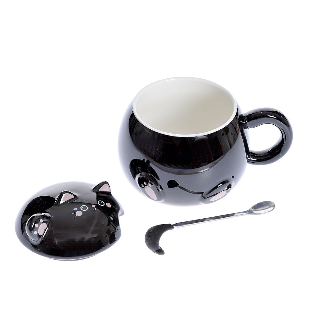 Cana neagra cu capac pisica 350 ml - 2 | YEO