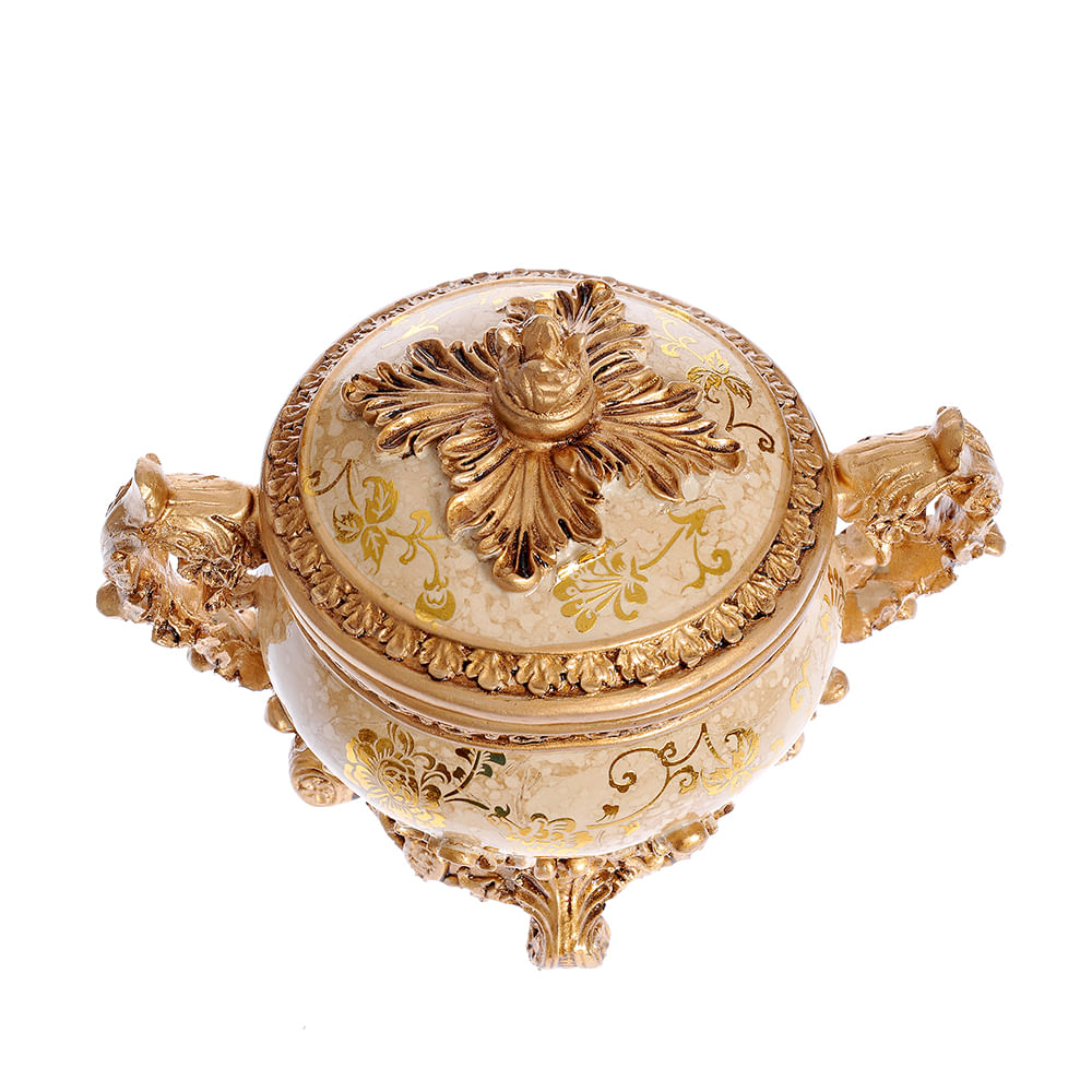 Bol decorativ bej cu flori 25 cm - 1 | YEO
