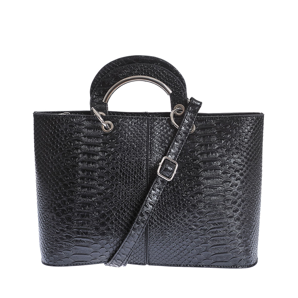 Geanta neagra cu model animal print si detalii argintii
