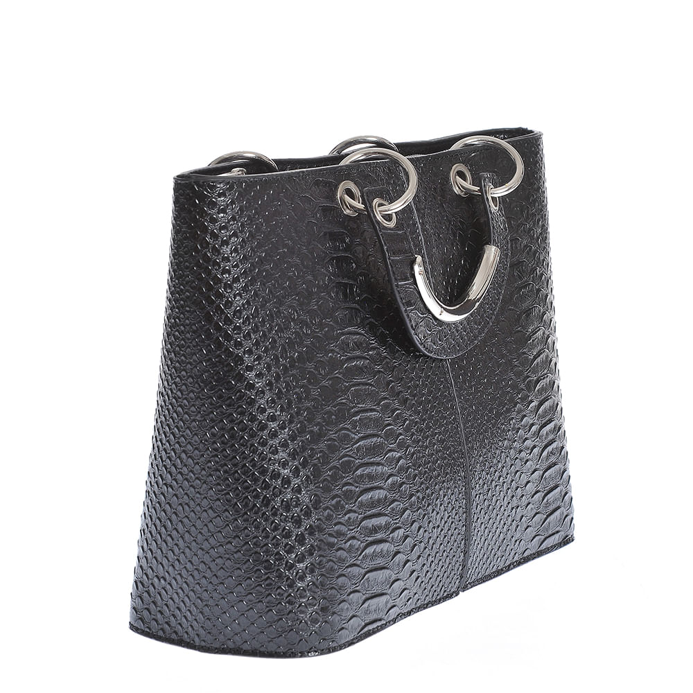 Geanta neagra cu model animal print si detalii argintii - 1 | YEO